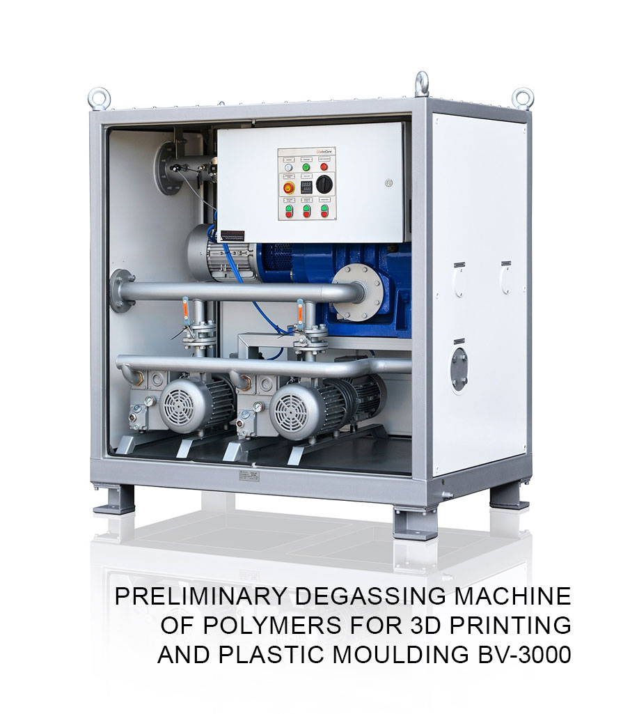 Preliminary degassing machine of polymers for 3D printing and plastic moulding BV-3000
