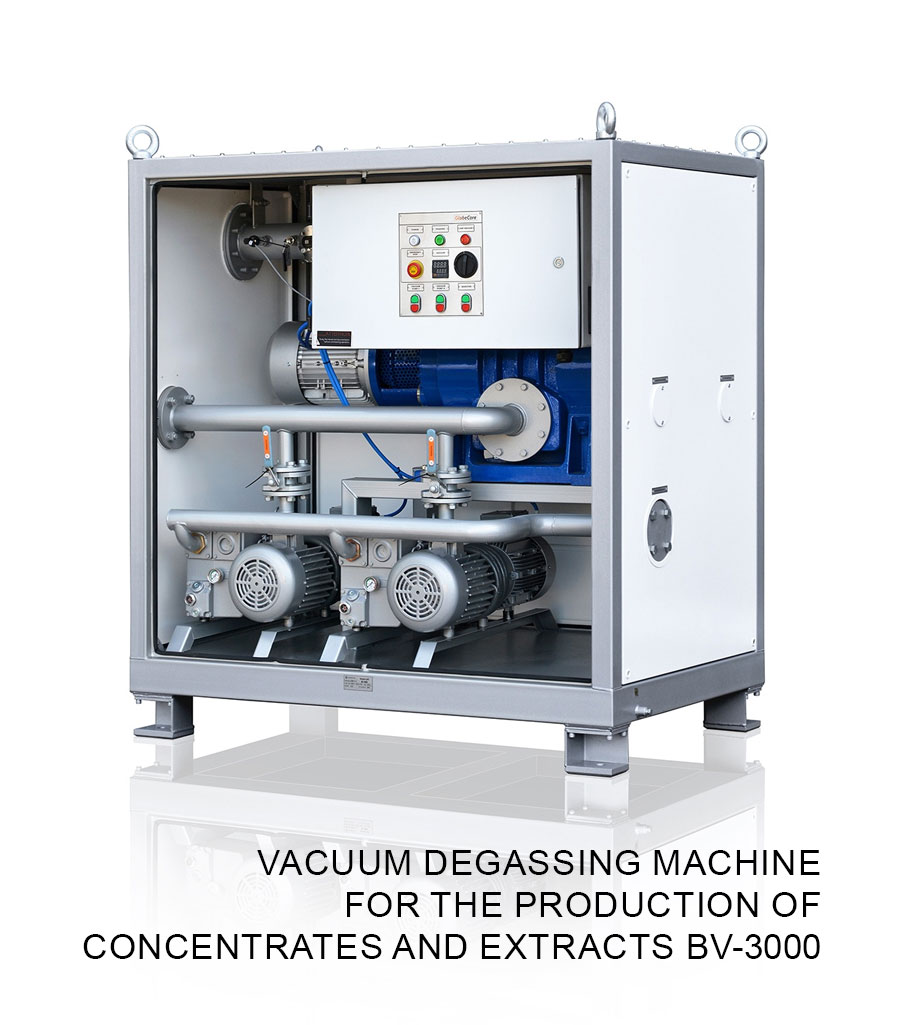Vacuum degassing machine for the production of concentrates and extracts BV-3000